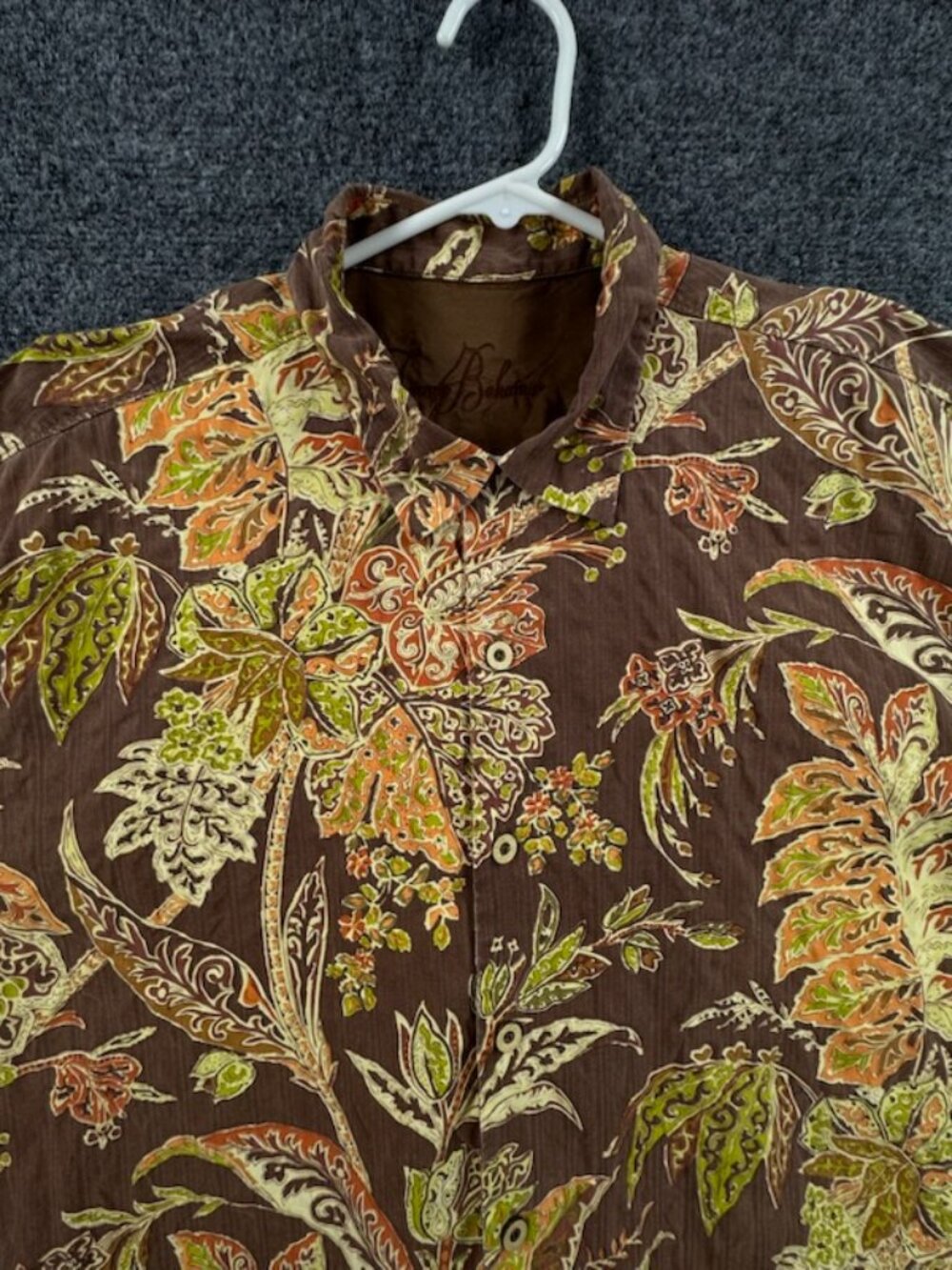 Tommy Bahama Floral Silk Short Sleeve XL Men Brown Casual Beach Shirt Button Up